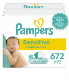 Pampers Baby Wipes Sensitive Perfume Free 12X Pop-Top Packs 672 Count