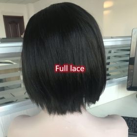 Wig Headgear Bob Wigs Real Hair Semi-woven Short Straight Hair (Option: Full lace)